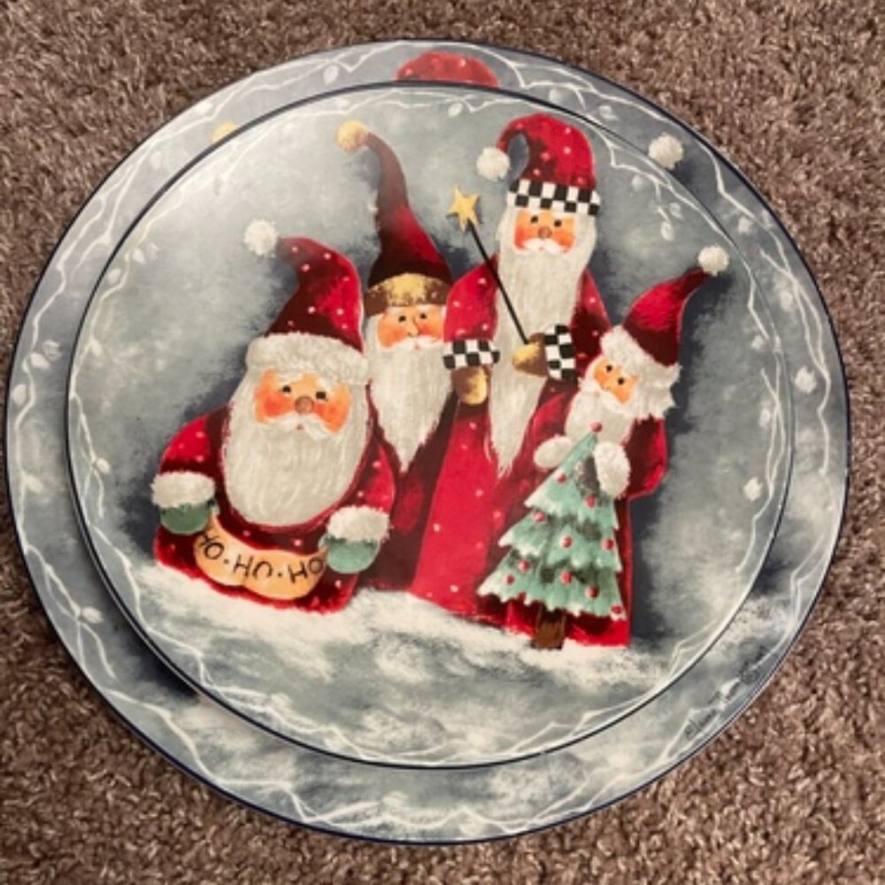Set of 3 Elaine Thompson 1997 Ho Ho Ho Santa Plates - 2 Dinner, 1 Serving